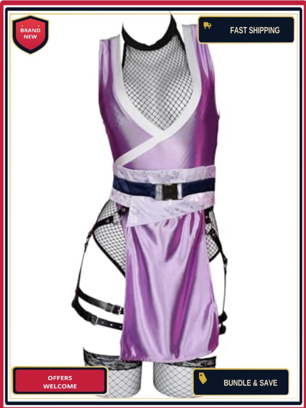 Anime Cosplay Bodysuit High Slit Spandex Polyester with Mask Thigh Socks